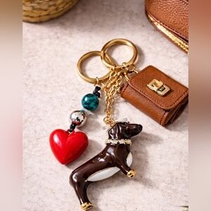 Piper K Dachshund Dog Bag Charm Keychain Purse Charm Heart Mini Purse Gold Tone